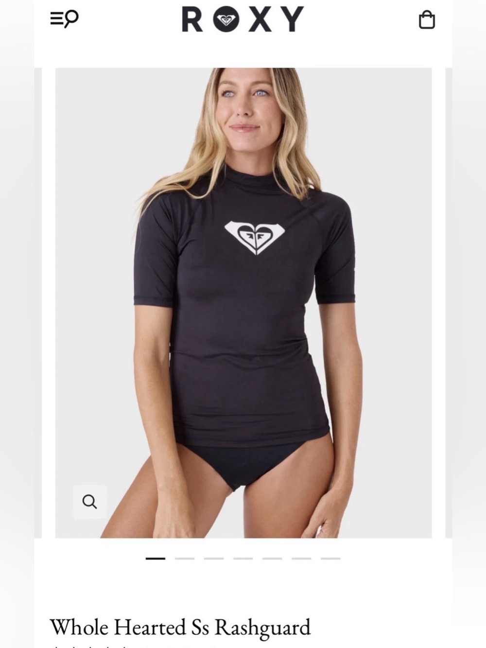 Roxy Women's Whole Hearted Short Sleeve Rashguard Size Medium Black Swim Top